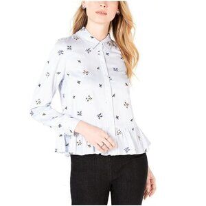 Maison Jules Floral-Embroidered Peplum Shirt. XXS